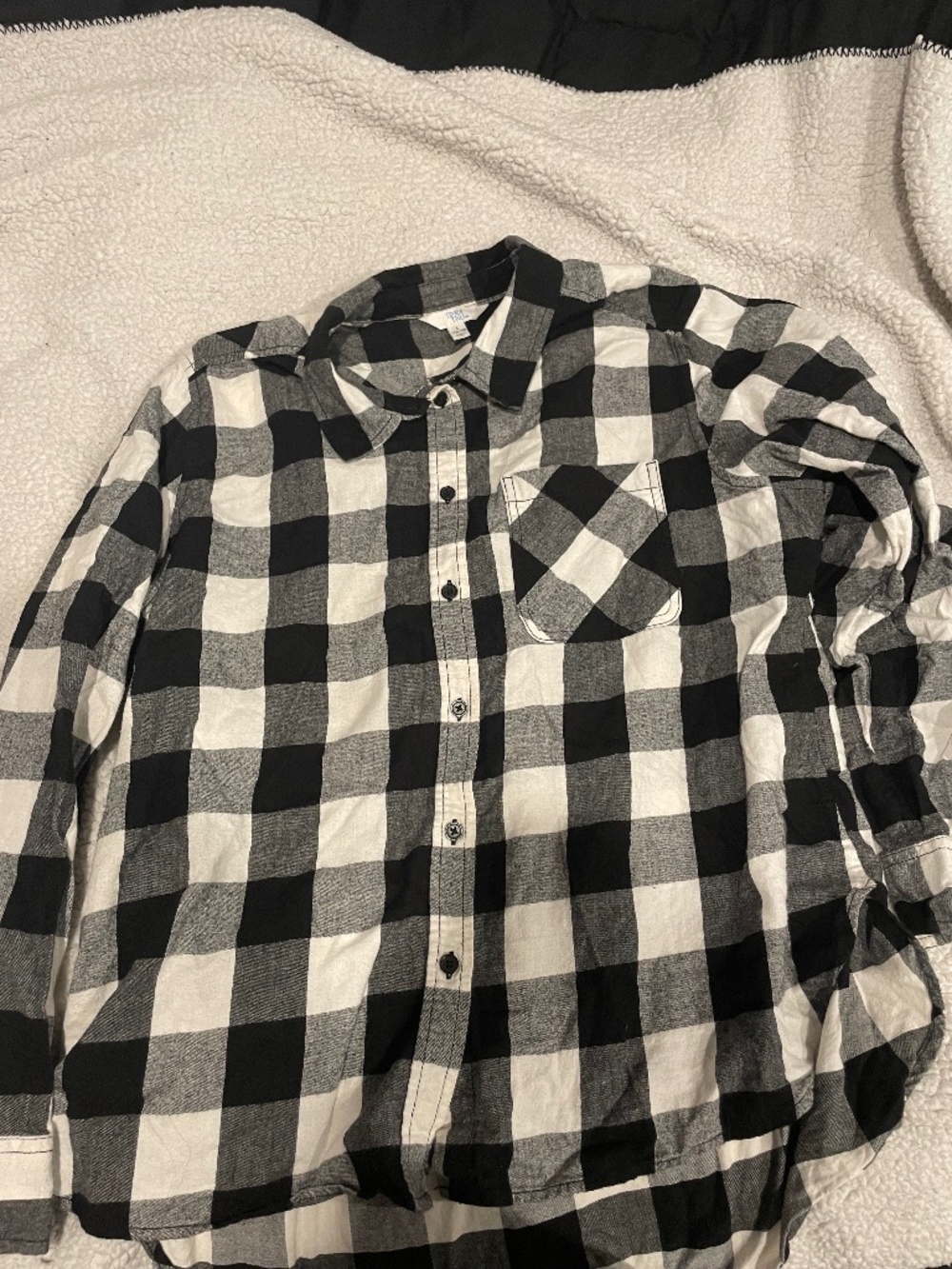 Time and Tru black/gray plaid button-up